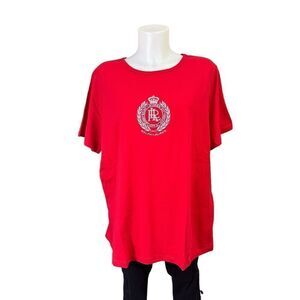 Ralph Lauren Active‎ Red Round Neck Embossed RL Logo Cotton T-Shirt 2XL NEW